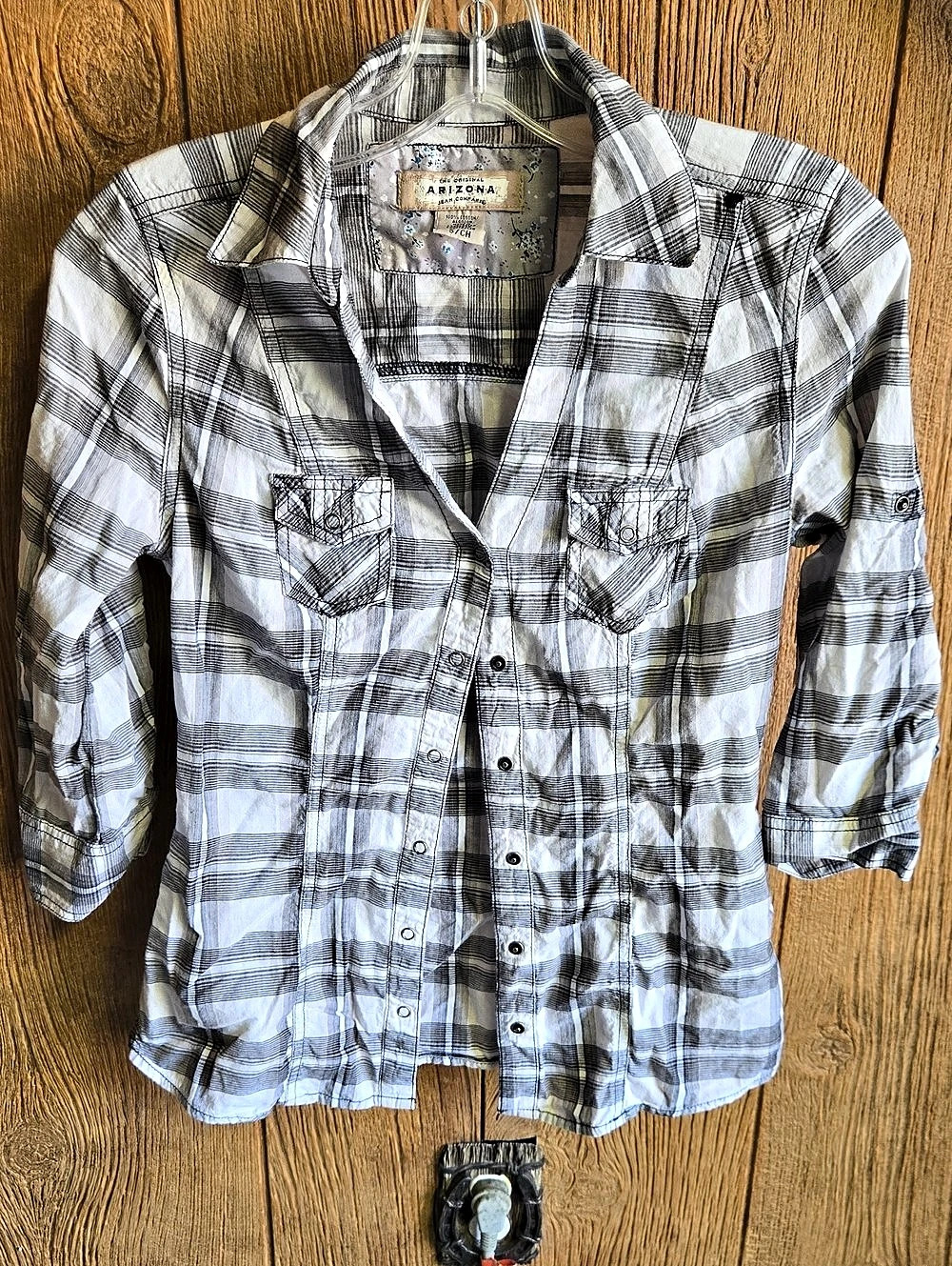 Arizona Plaid Button Down in Gray & White Size Small